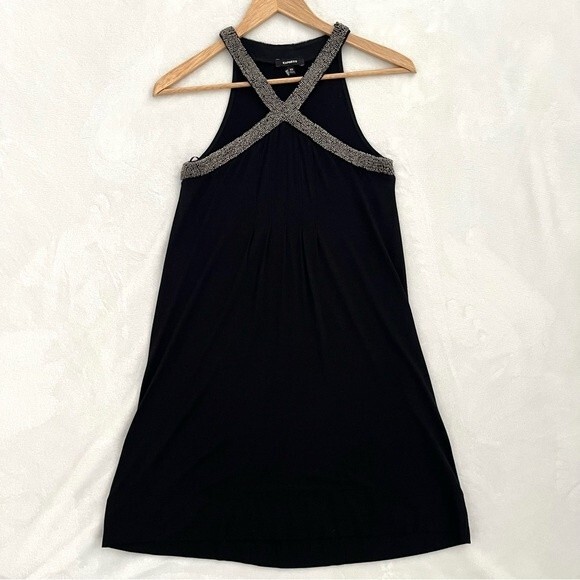 Express Black Beaded Neck Swing Mini Dress, Size XS - Picture 1 of 7